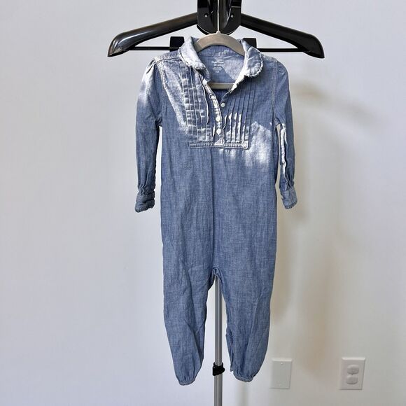Ralph Lauren Chambray Coverall Baby Size 24 Months Denim Outfit GUC Button Snap - Picture 2 of 8